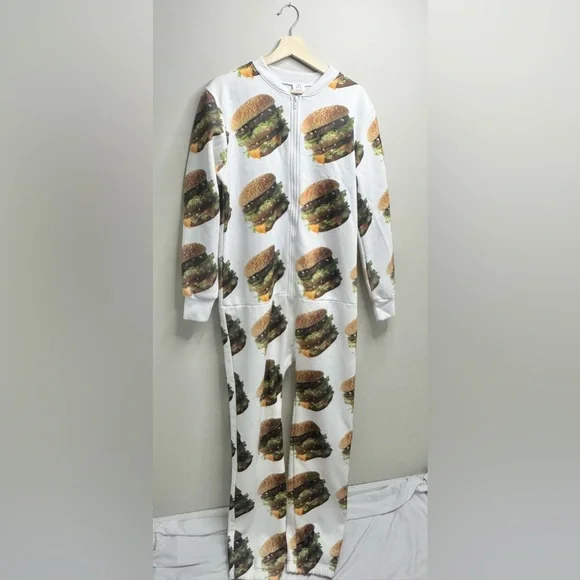 McDonald s Pants Mcdonalds Bodysuit Big Mac Lxl Zip Up Pj Jumpsuit Rare Doordash Burger Unisex Poshmark